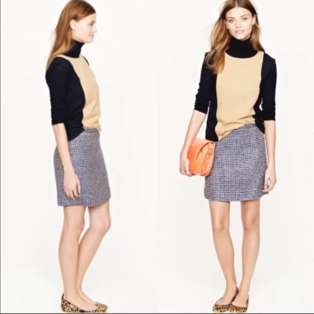 J. Crew Woven Silk-Blend Pencil Mini Skirt Purple, White,Gold Size 4.#9… - Picture 4 of 7